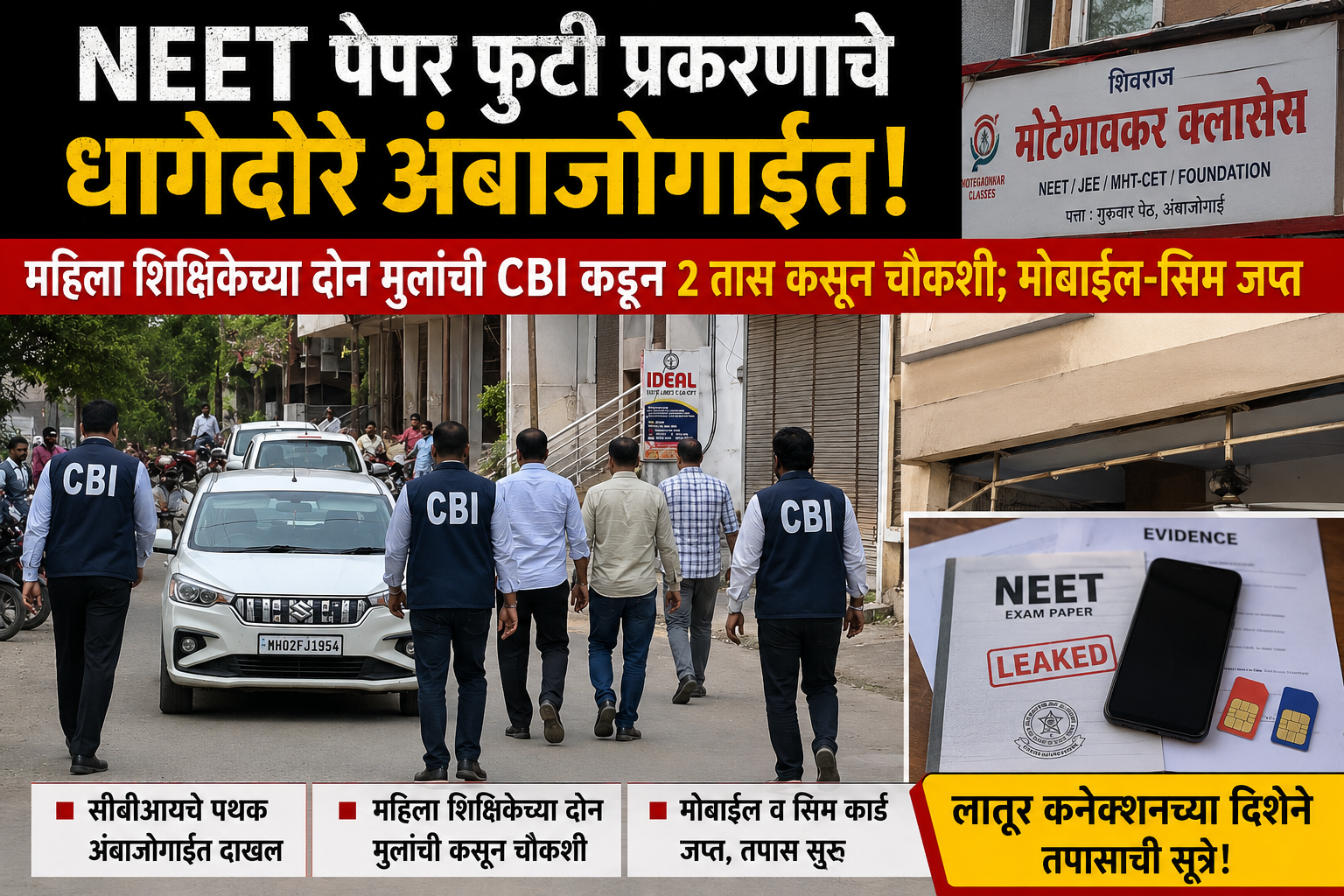 NEET पेपर फुटी प्रकरणाचे धागेदोरे अंबाजोगाईत! महिला शिक्षिकेच्या दोन मुलांची CBI कडून २ तास कसून चौकशी; मोबाईल-सिम जप्त